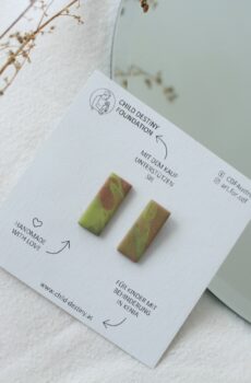 Ohrstecker: Rosa-Grün, rechteckig, marmoriert