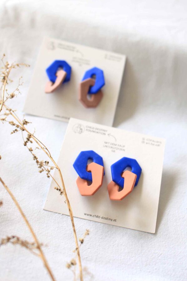 Ohrstecker: Knoten, blau - orange