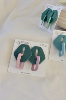 Ohrstecker: Knoten, graugrün-rosa
