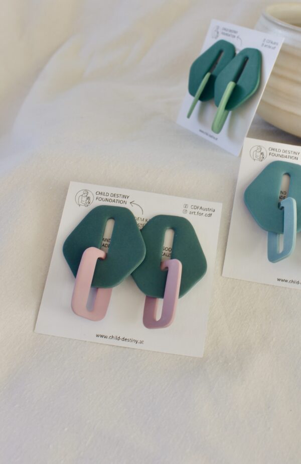 Ohrstecker: Knoten, graugrün-rosa