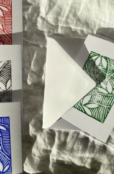 Handgedruckte Linolschnitt-Faltkarte „Leaflines“ | A6 inkl. Kuvert