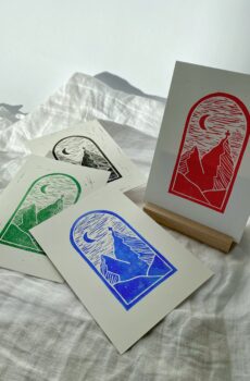 Handgedruckte Linolschnitt-Postkarte „Mountain Star“ | A6